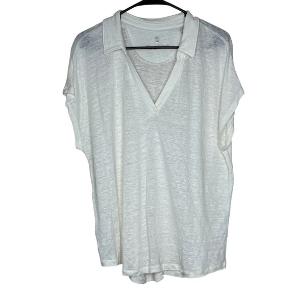 Tommy Bahama Linnea Johnny Collar Short‎ Sleeve V Neck Shirt 100% Linen Size XL - Picture 1 of 7